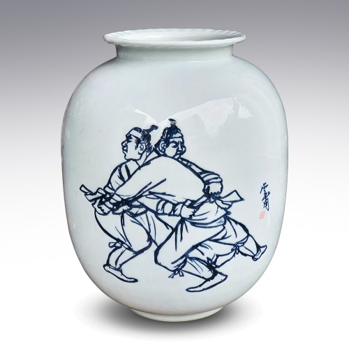 운보 김기창 풍속화 청화백자(도예가 주암)(180113)