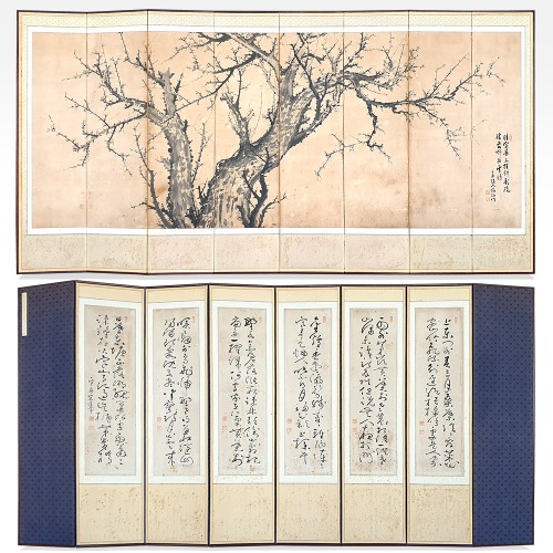 조선의 마지막 궁정화가 매산 황영두(1881-1957)매화 8폭.설주 송운회묵서(양면병풍)(302003)