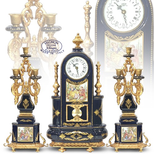 이태리 미뇽(MIGNON)금장 명화도자기 시계+촛대 세트(352209)