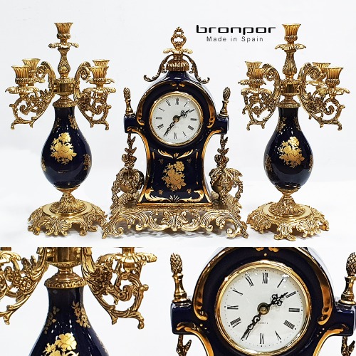 스페인 브론포르(bronpor)도자기 금장드레스 시계+촛대(250314)